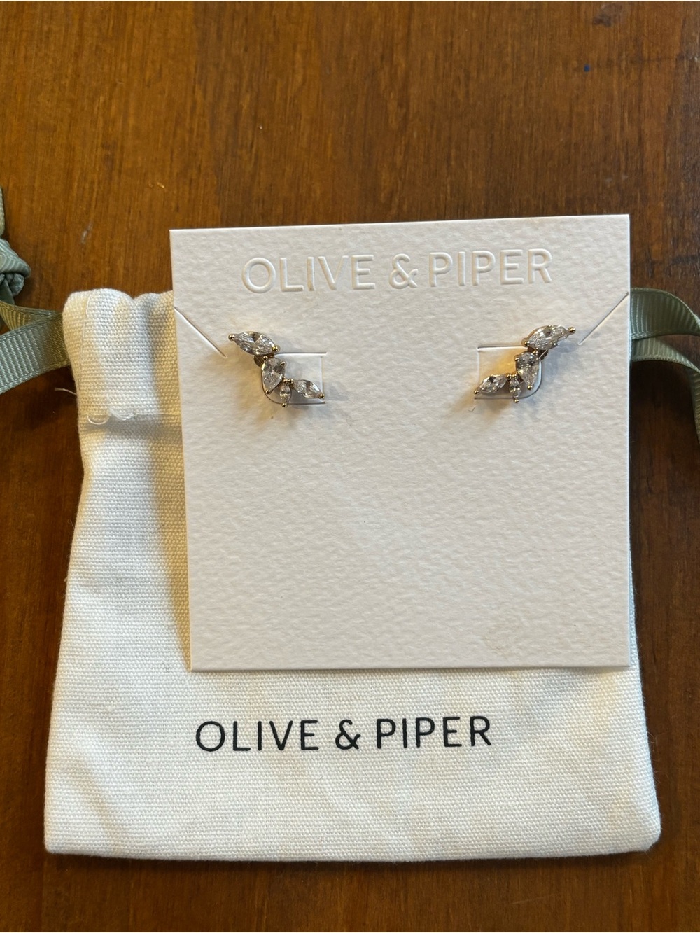 NWT - Gold Tone Olive & Piper Crystal Leaf Stud Earrings